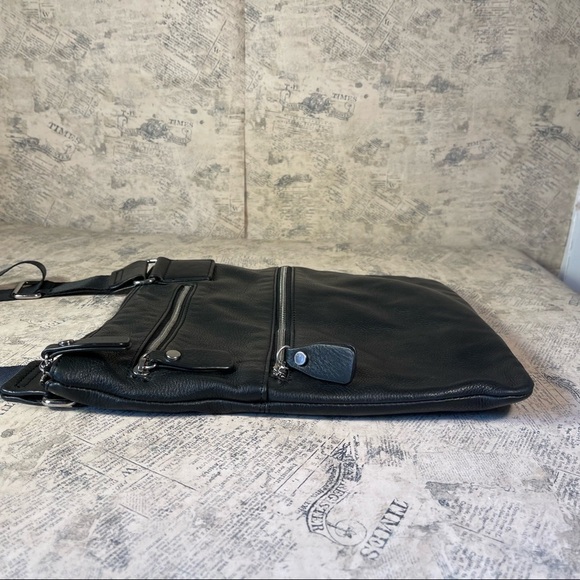 MARGOT BLACK LEATHER MOTO STYLE CROSSBODY PURSE - Picture 3 of 13